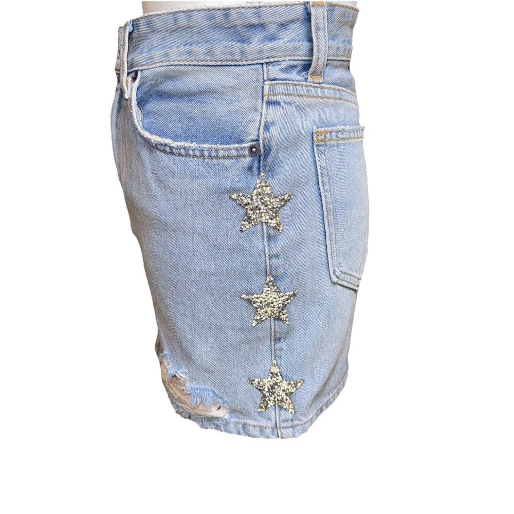 Carmar Colin Jean Skirt With Crystal Star Patches Size  25 MSRP $216 - Picture 4 of 10